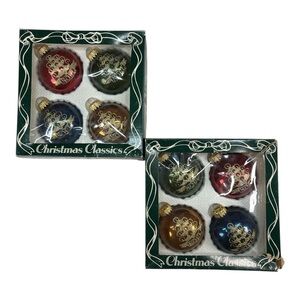 8 Vintage Christmas Krebs Glass Multicolor Balls Ornaments Glitter Tree & Noel